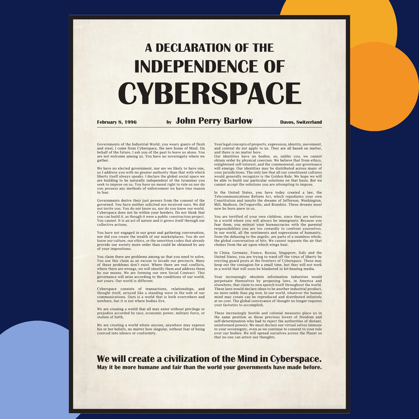 La déclaration d'indépendance du cyberespace